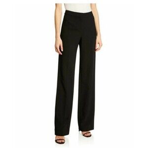 ST JOHN Caviar Diana Pants Black Crepe Marocain 10 Straight Leg Minimalist Work